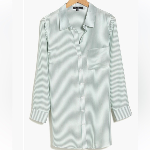 NWT Velvet Heart women’s green & white Elisa Striped Roll Sleeve Shirt size 1X - Picture 2 of 8